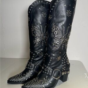 Dolls Kill Black Cowboy Boots Butterfly Grommets